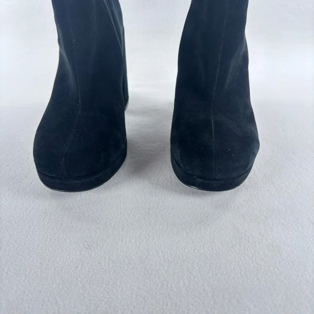 Steve‎ Madden Black Suede Boots Sz 10 Block Heel Ankle Zip 90s Whimsigoth Goth